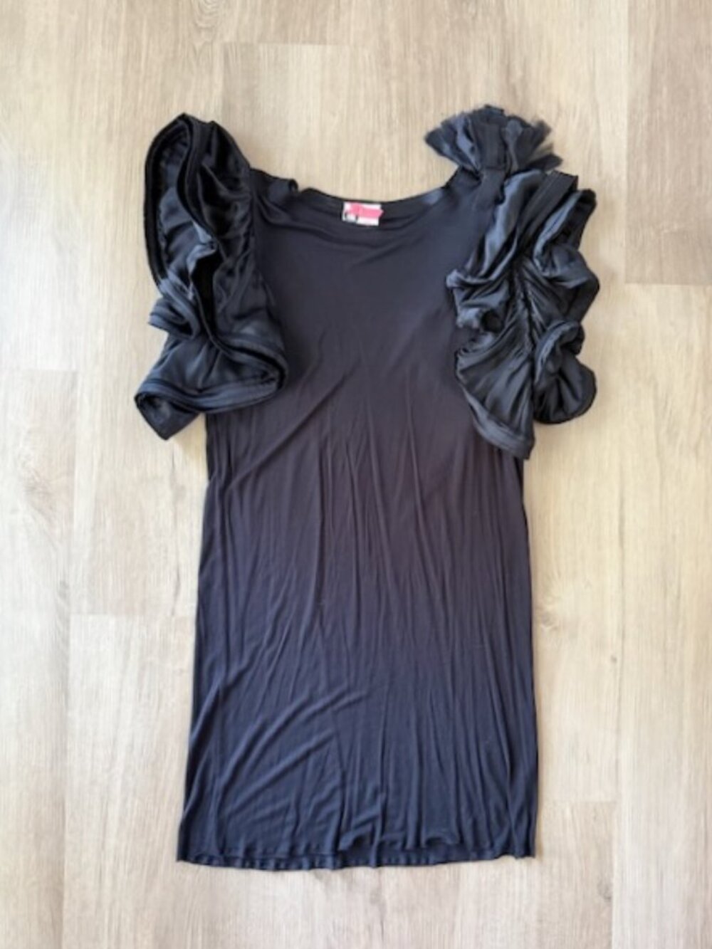 Lanvin Paris Black Knit Ruffle Sleeve Dress SMALL